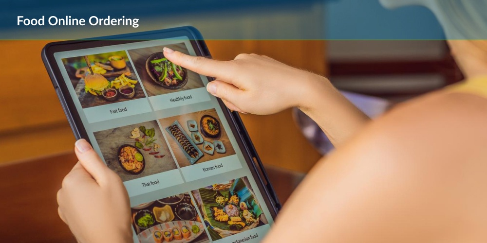 Ordering delicious food online for delivery with a tablet.